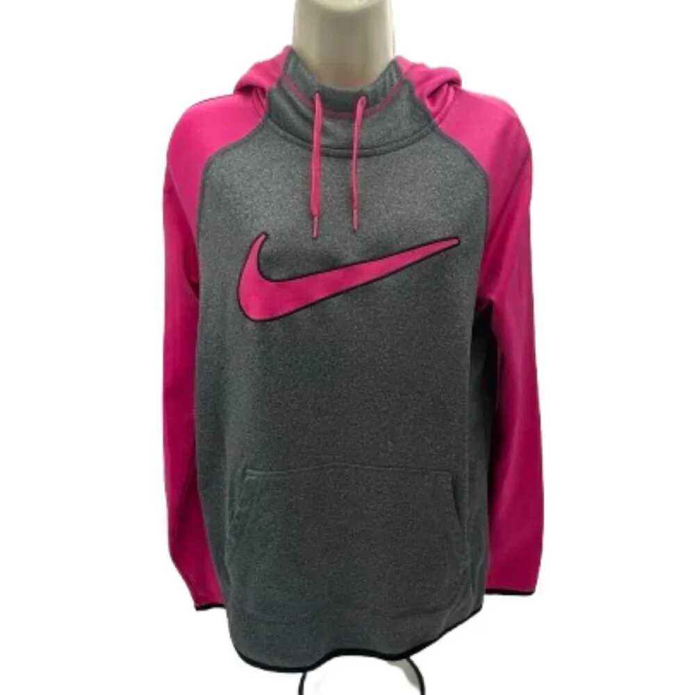 Nike Women's Therma-Fit Pullover Gray Pink Hoodie Sweatshirt Small